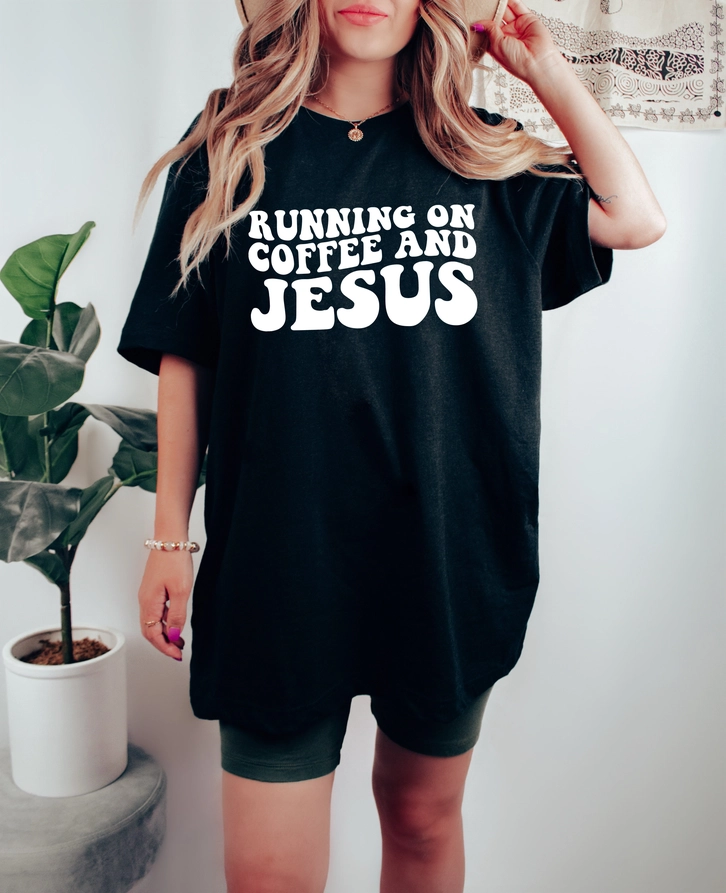 running on coffee and jesus tee