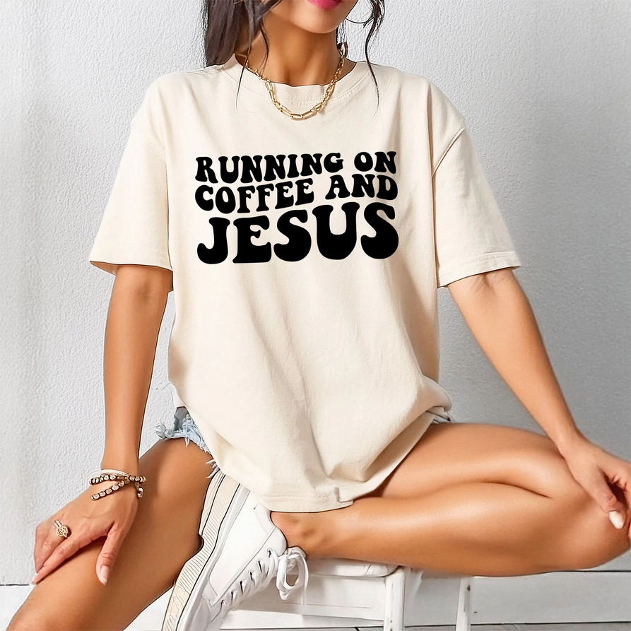 running on coffee and jesus tee